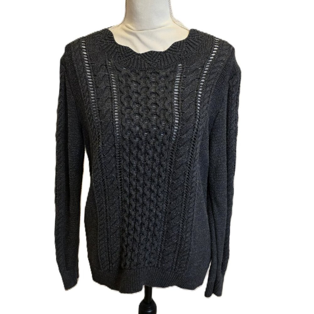 Banana Republic‎ Dark Gray/Black Cable Knit Long Sleeve Scoop Neckline Sweater